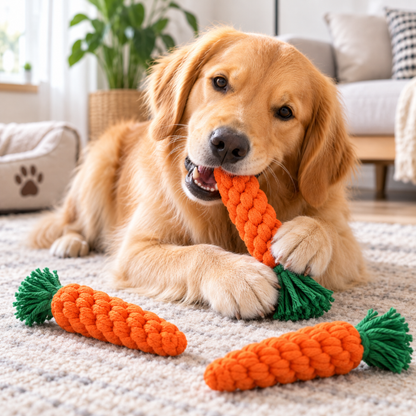 Carrot Rope Dog Chew Toy – Durable Cotton Teething & Tug Toy for Interactive Play