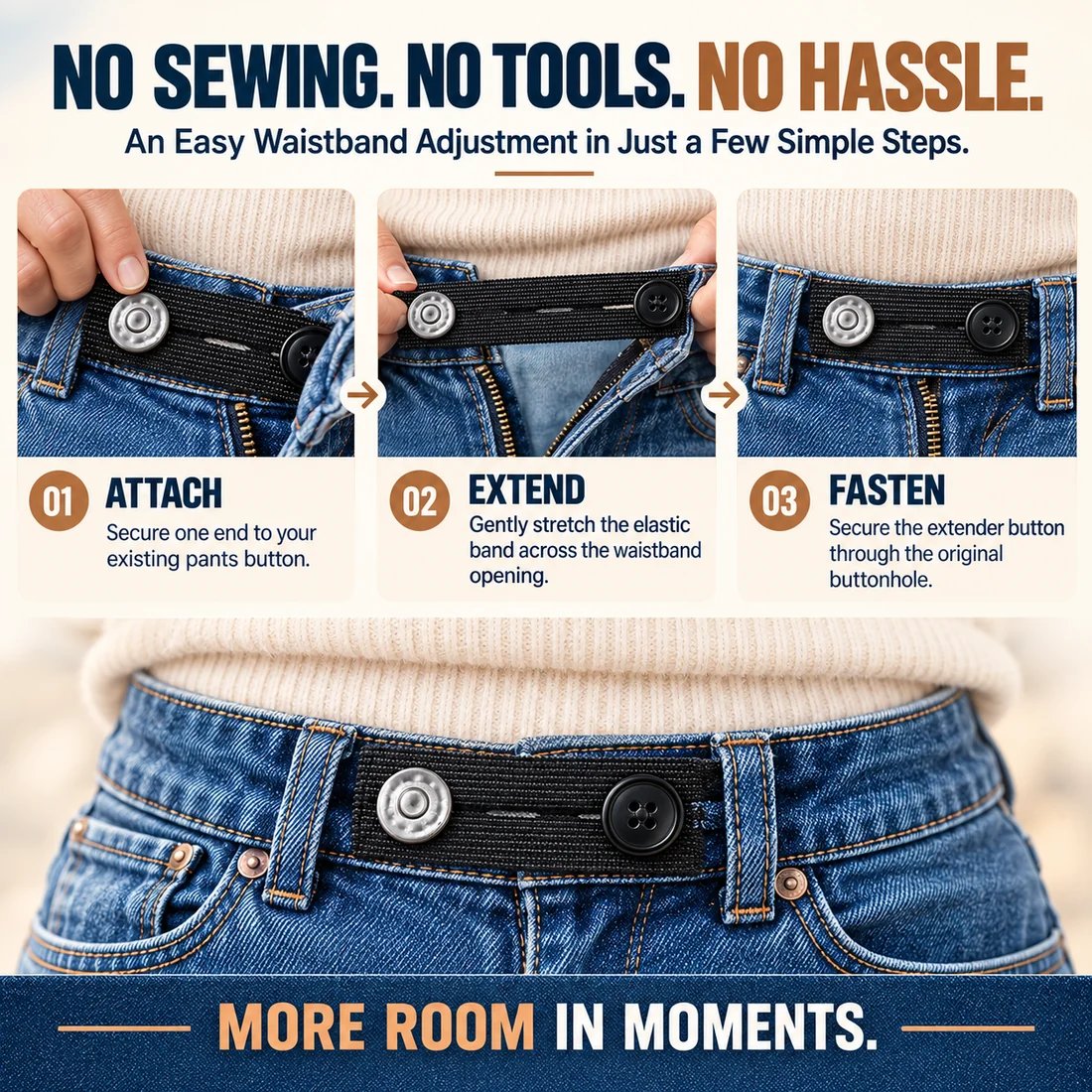 👖 Adjustable Elastic Waistband Button Extender – No-Sew Comfort for Jeans & Pants