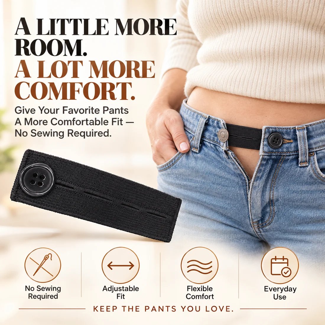 👖 Adjustable Elastic Waistband Button Extender – No-Sew Comfort for Jeans & Pants