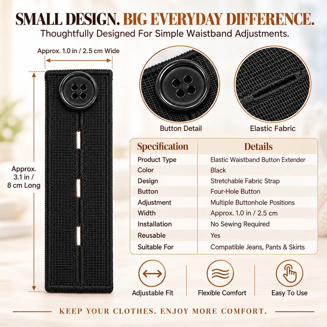 👖 Adjustable Elastic Waistband Button Extender – No-Sew Comfort for Jeans & Pants