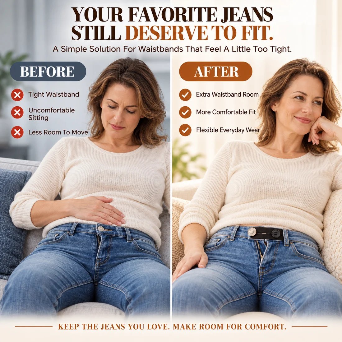 👖 Adjustable Elastic Waistband Button Extender – No-Sew Comfort for Jeans & Pants